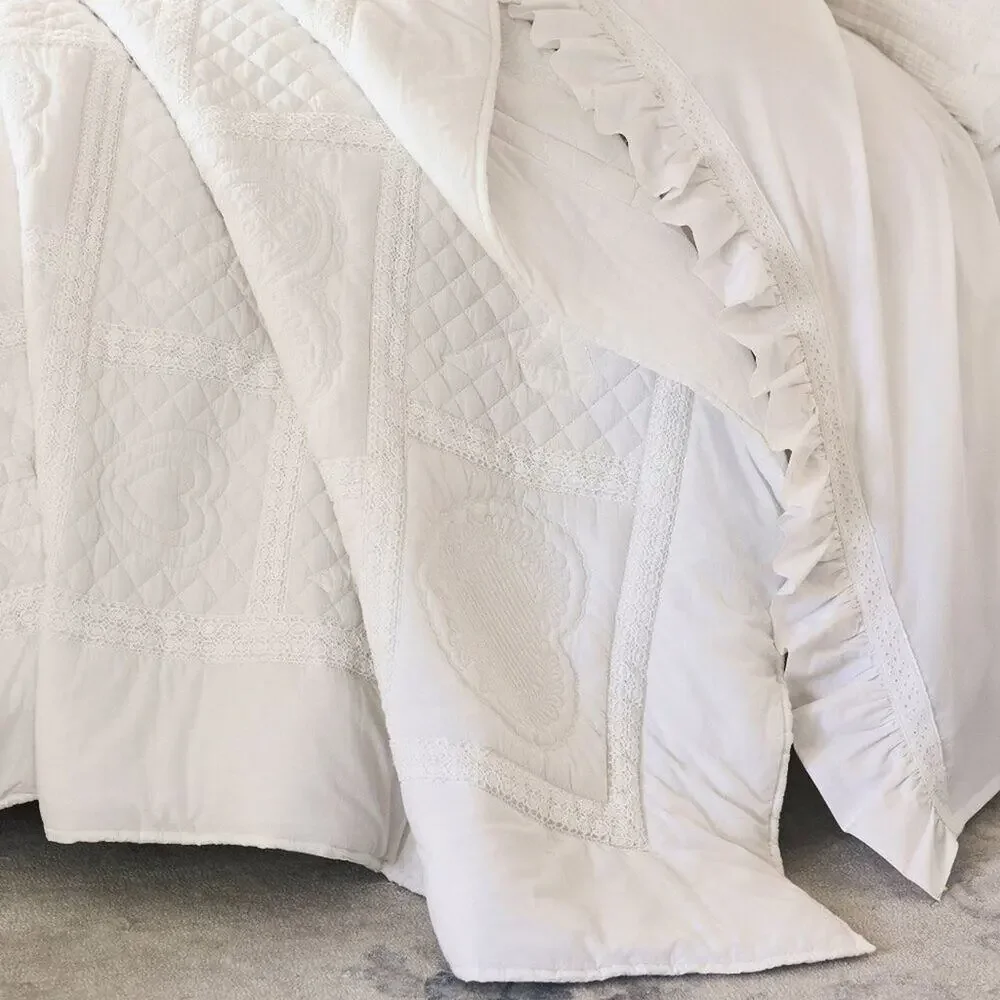 LoveShackFancy Bow Heart Patchwork Quilt King California King Bedding White NWT